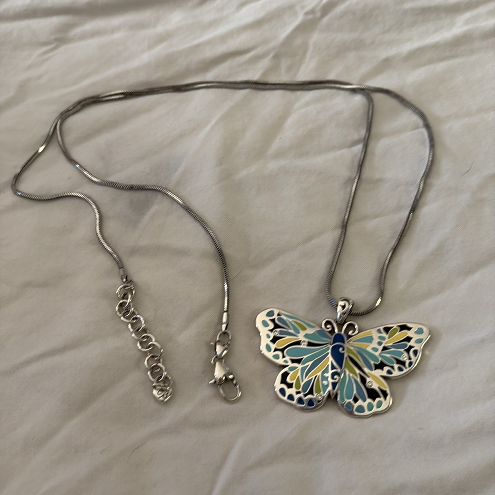 Brighton hand enameled reversible butterfly pendant with convertible chain